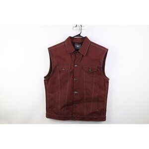 Vintage 90s Y2K Streetwear Mens 3XL Distressed Sleeveless Denim Trucker Vest Red